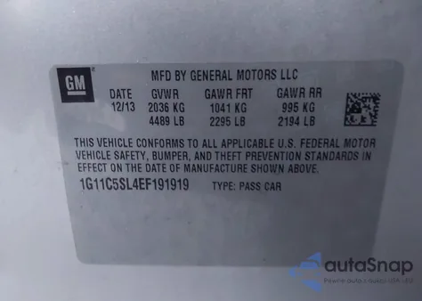 2014 Chevrolet Malibu 1Lt z USA, uszkodzony, nr VIN 1G11C5SL4EF191919